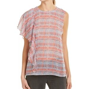 BCBGMaxAzria Matalin ruffle shoulder red white blue top